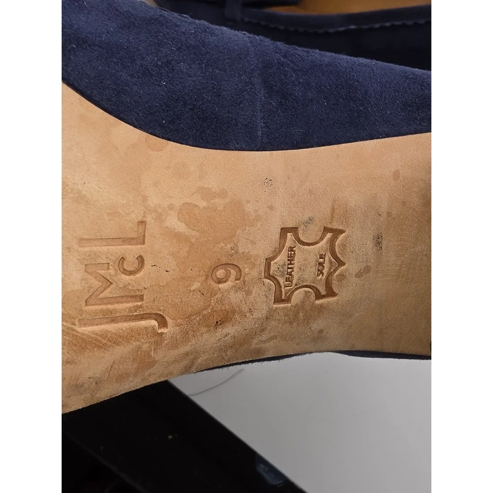 J. McLaughlin Navy Suede Kiltie Loafers with Bamboo Bit Detail Size 9